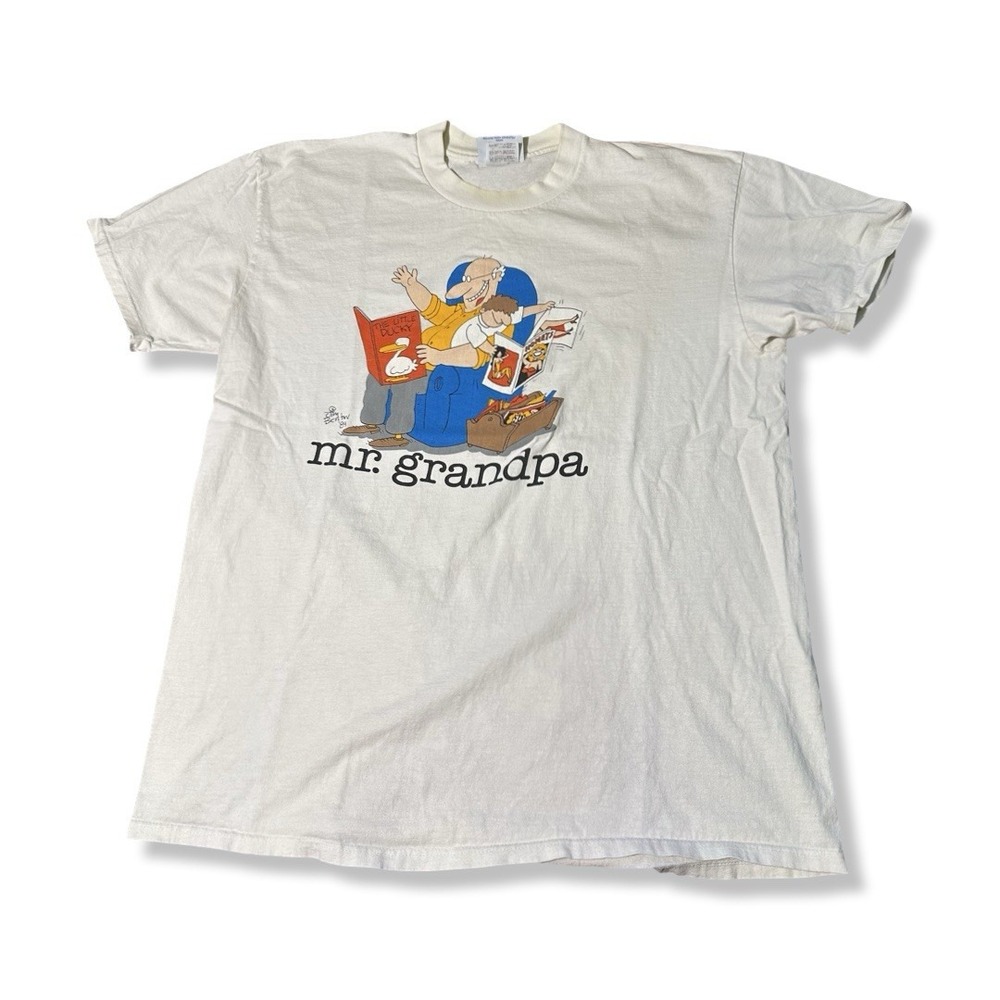 Vintage Mr Grandpa Shirt Mens XL White Funny Cartoon Single Stitch USA Tee 90s